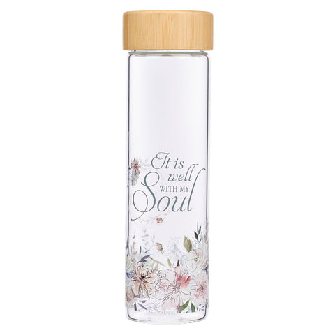 Glass Water Bottle with Bamboo Lid and Sleeve