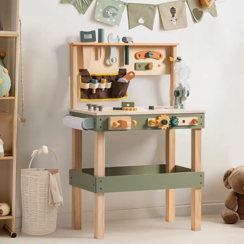 Wooden Toy Construction Workbench with Tools