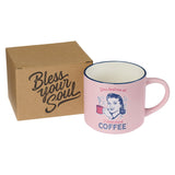 Retro Pink Humorous Ceramic Coffee Mug with Inscription and Gift Box