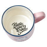 Retro Pink Humorous Ceramic Coffee Mug with "Bless Your Soul" Inscription Inside