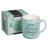"An Amazing Woman" Teal Ceramic Coffee Mug with Gift Box