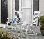White wooded rocking chairs on porch