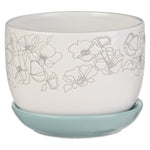 White Ceramic Planter Pot with Light Blue Saucer
