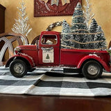 Vintage Red Pickup Truck With Christmas Trees on table