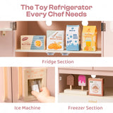 Pink Wooden Toy Refrigerator with Kitchen Accessories