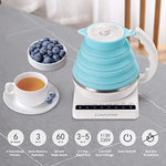 Light Blue Foldable Travel Food Grade Silicone Electric Kettle on Counter