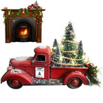 Vintage Red Pickup Truck With Christmas Trees with  fireplace example