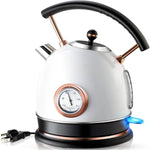 White Retro Designed Electric Water Kettle with Temperature Gauge