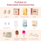 Pink Wooden Toy Refrigerator with Kitchen Accessories