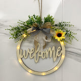 Wooden Welcome Wreath with Lights