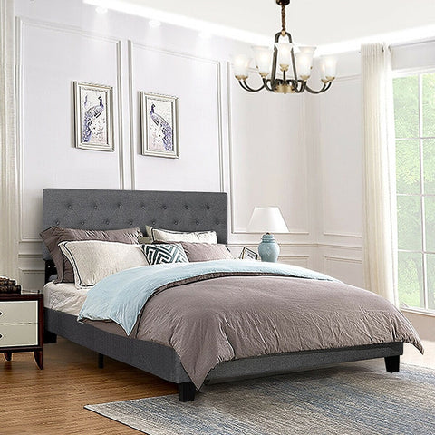 Queen Size Bed With Linen Upholstered Headboard