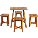 Outdoor Wooden Dining Table With Four Stools