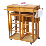 Solid Wood Dining Cart With Stools