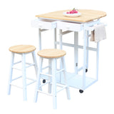Solid Wood Kitchen Cart With Stools