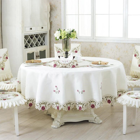 Rose Embroidered Round Table Cloth