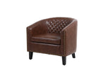 Leather Barrel Chair with Solid Wooden Legs