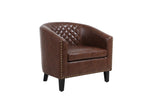 Leather Barrel Chair with Solid Wooden Legs