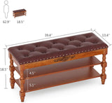 Solid Wood & Leather Bench With Lift Top