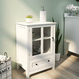 Wooden Storage Cabinet with Glass Doors and Drawer