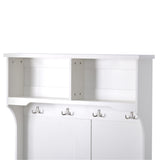 3-in-1 White Entryway Bench With Shelves - close-up of top shelves and hooks