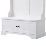 3-in-1 White Entryway Bench With Shelves - close-up of bench