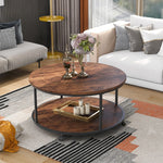 Rustic Round Coffee Table with Caster Wheels