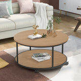 Rustic Round Coffee Table with Caster Wheels