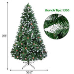7 Foot Snow Flocked Christmas Tree With Pine Cones