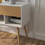 Modern Storage Table with Shelves and Drawers