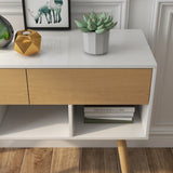 Modern Storage Table with Shelves and Drawers